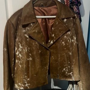 Cowhide fringe back detail coat